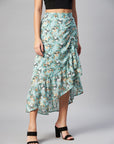 CINK Sea Green Floral Printed Midi A-Line Skirt
