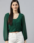 CINK Green Buttoned Top Style Crop Top