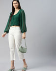 CINK Green Buttoned Top Style Crop Top