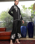 Shirt Collar Embroidered Cotton Shirt With Trousers Co-Ords Set black