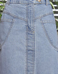 Solid Denim Maxi Skirt light-blue