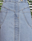 Solid Denim Maxi Skirt light-blue