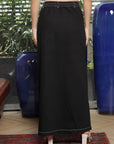 Solid Denim Maxi Skirt black