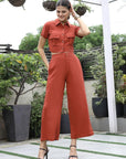 Shirt Collar Short-Sleeve Co-Ord Set rust