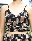Printed Shoulder Strap Neck Top With Skirt Co-Ord Set charcoal
