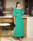 Women Self Design Flared Sleeve Cut-Outs Fit & Flare Midi Dress green
