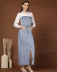 Solid Light Blue Shirt Collar Maxi Dress