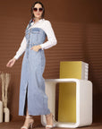 Solid Light Blue Shirt Collar Maxi Dress