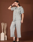 Grey Solid Round Neck Top With Trousers Co-Ords Set