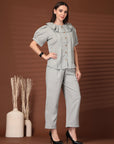 Grey Solid Round Neck Top With Trousers Co-Ords Set