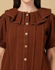 Solid Brown Round Neck Shirt With Trousers Co-Ords