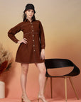 Solid Brown Shirt Collar Dress