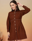 Solid Brown Shirt Collar Dress