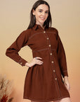 Solid Brown Shirt Collar Dress