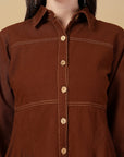 Solid Brown Shirt Collar Dress