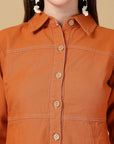Solid Orange Shirt Collar Dress