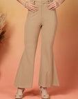 Beige Solid Regular Fit Trousers