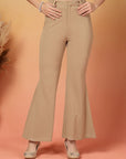 Beige Solid Regular Fit Trousers