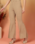 Beige Solid Regular Fit Trousers