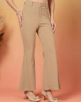 Beige Solid Regular Fit Trousers