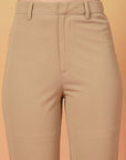 Beige Solid Regular Fit Trousers