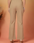 Beige Solid Regular Fit Flat-front Trouser