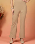 Beige Solid Regular Fit Flat-front Trouser