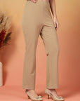 Beige Solid Regular Fit Flat-front Trouser