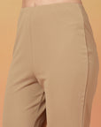 Beige Solid Regular Fit Flat-front Trouser