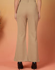 Beige Solid Regular Fit front Flate Trouser
