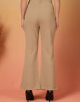 Beige Solid Regular Fit front Flate Trouser