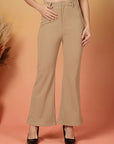 Beige Solid Regular Fit front Flate Trouser