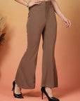Brown Solid Regular Fit Trousers