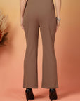 Brown Solid Regular Fit Flat-front Trouser