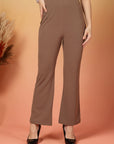 Brown Solid Regular Fit Flat-front Trouser