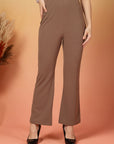Brown Solid Regular Fit Flat-front Trouser