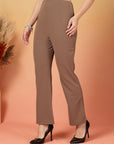 Brown Solid Regular Fit Flat-front Trouser