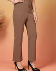 Brown Solid Regular Fit Flat-front Trouser
