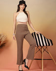 Brown Solid Regular Fit Flat-front Trouser
