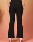 Black Solid Regular Fit Flat-front Trouser