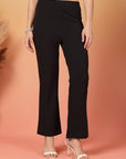 Black Solid Regular Fit Flat-front Trouser