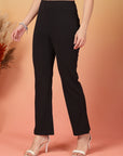 Black Solid Regular Fit Flat-front Trouser