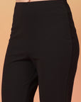 Black Solid Regular Fit Flat-front Trouser
