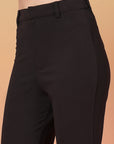 Black Solid Regular Fit front Flate Trouser