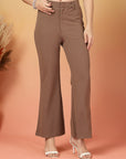 Brown Solid Regular Fit front Flate Trouser