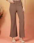 Brown Solid Regular Fit front Flate Trouser