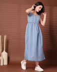 Light Blue solid maxi dress