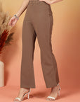 Brown Solid Regular Fit front Flate Trouser