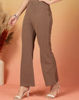 Brown Solid Regular Fit front Flate Trouser