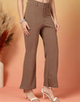 Brown Solid Regular Fit front Flate Trouser